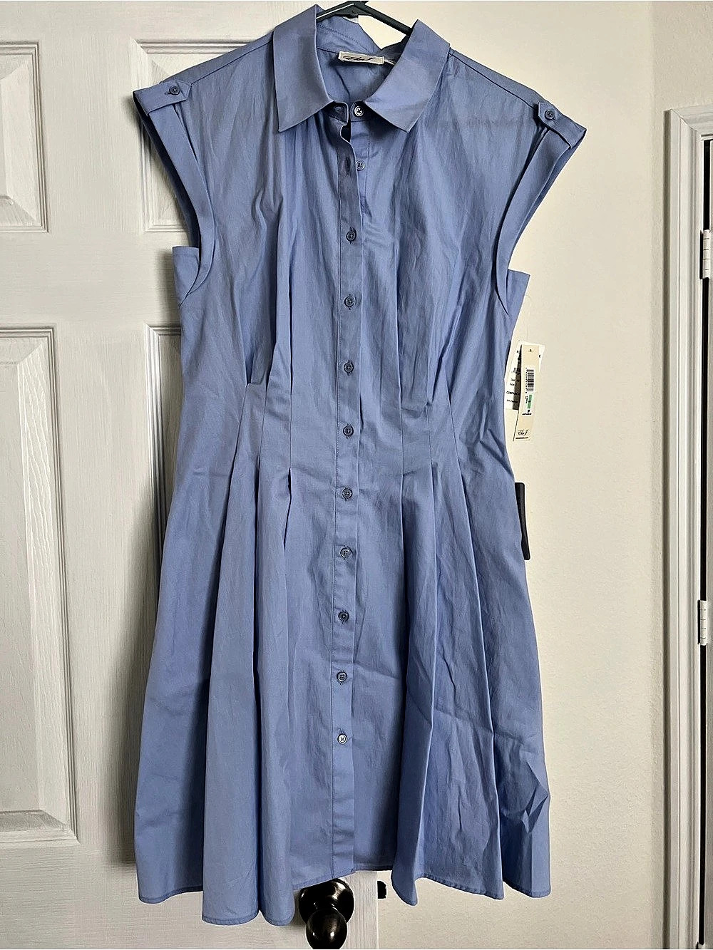 Eliza J Cap Sleeve Cotton Fit & Flare Shirtdress Blue Size 8